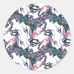 Pegatina Redonda Supergirl Color Splash Swirls Pattern 3