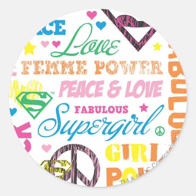 Pegatina Redonda Supergirl Colorful Text Collage (Anverso)
