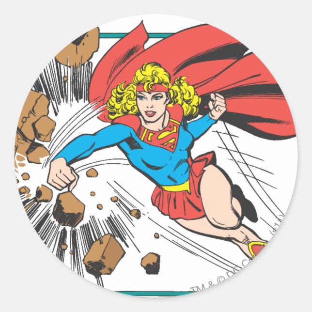 Pegatina Redonda Supergirl destruye Boulder (Anverso)