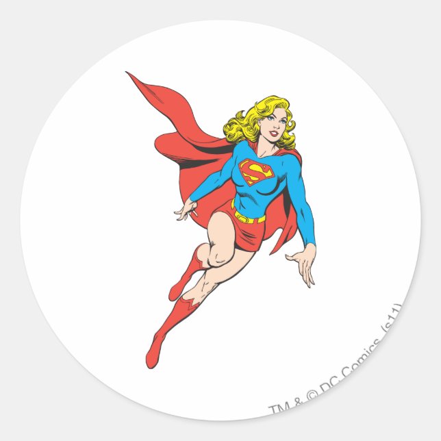 Pegatina Redonda Supergirl en el movimiento (Anverso)