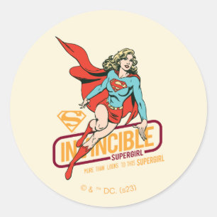Pegatina Redonda Supergirl invencible retro gráfico