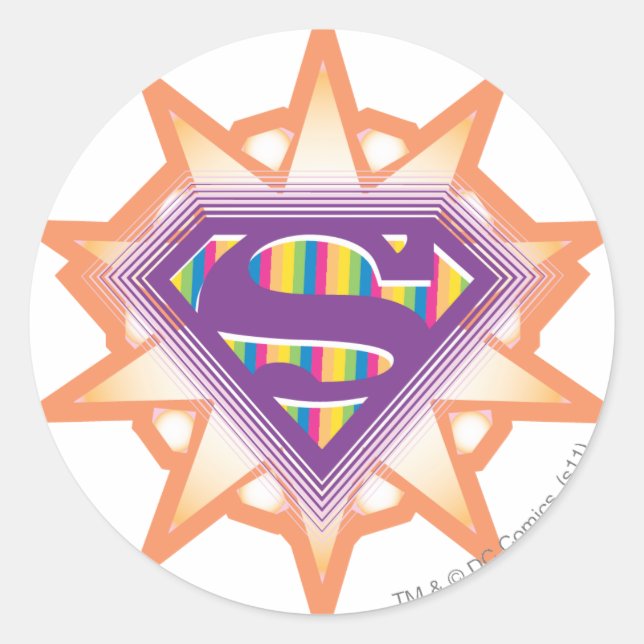 Pegatina Redonda Supergirl Naranja Starburst (Anverso)