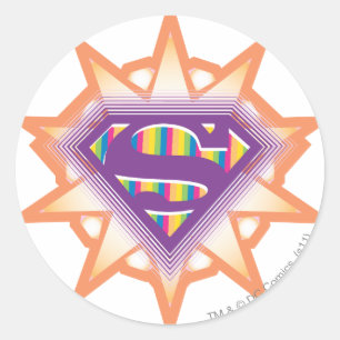 Pegatina Redonda Supergirl Naranja Starburst