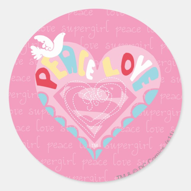 Pegatina Redonda Supergirl Peace and Love Pink (Anverso)