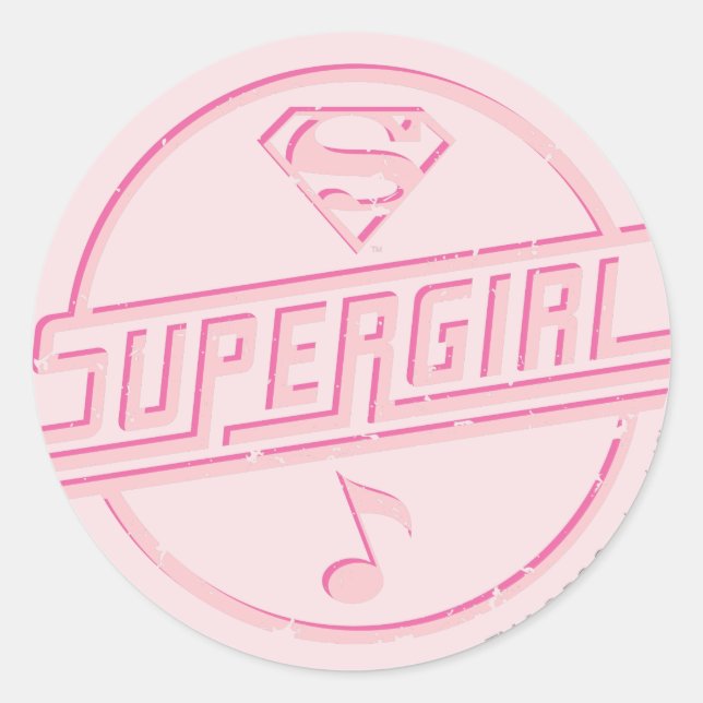 Pegatina Redonda Supergirl Pink Music Note (Anverso)