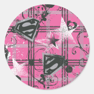 Pegatina Redonda Supergirl Pink Splatter Square