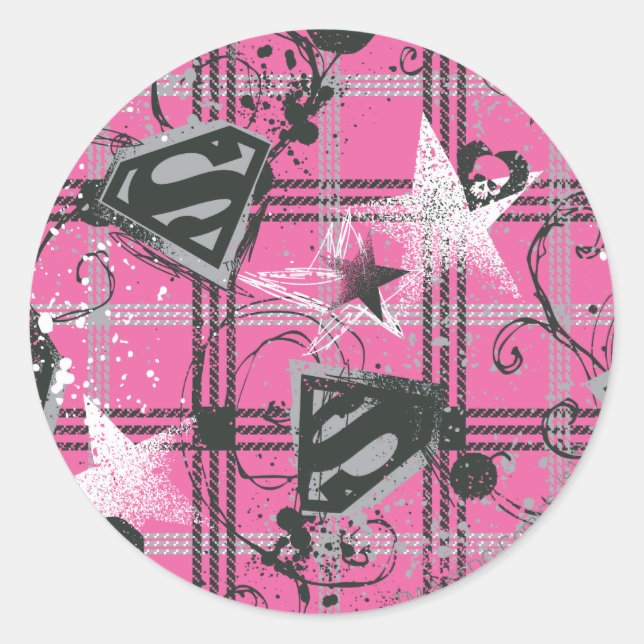 Pegatina Redonda Supergirl Pink Splatter Square (Anverso)