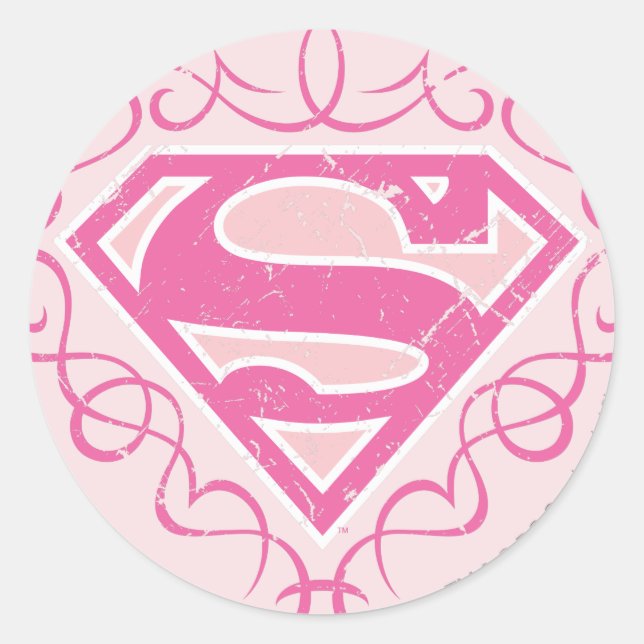 Pegatina Redonda Supergirl Pink Strips (Anverso)