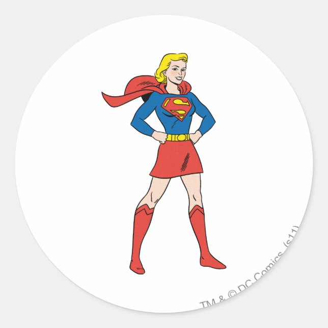 Pegatina Redonda Supergirl Pose 7 (Anverso)