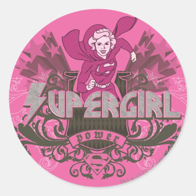 Pegatina Redonda Supergirl Power 2 (Anverso)