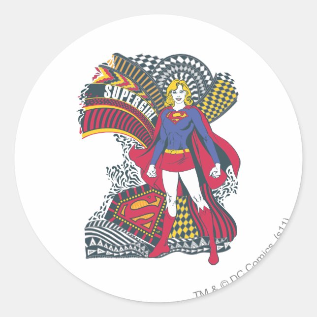 Pegatina Redonda Supergirl Random World 1 (Anverso)
