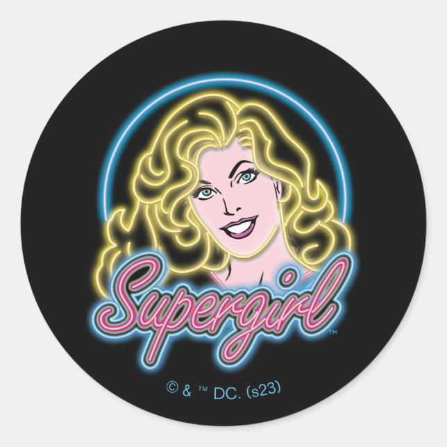 Pegatina Redonda Supergirl Retro Neon Lights Graphic (Anverso)