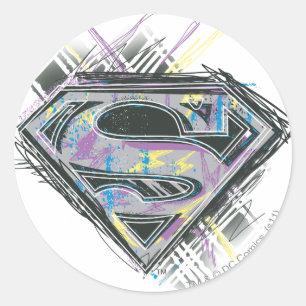 Pegatina Redonda Supergirl Scribbles Logo