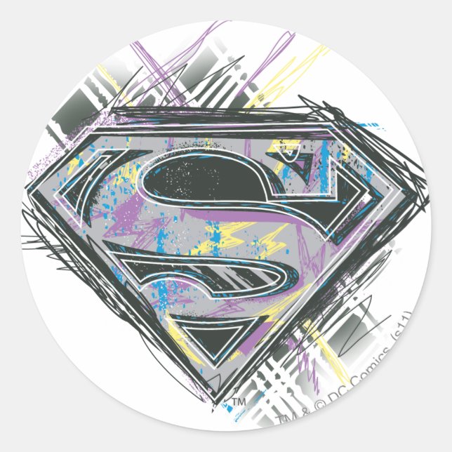 Pegatina Redonda Supergirl Scribbles Logo (Anverso)