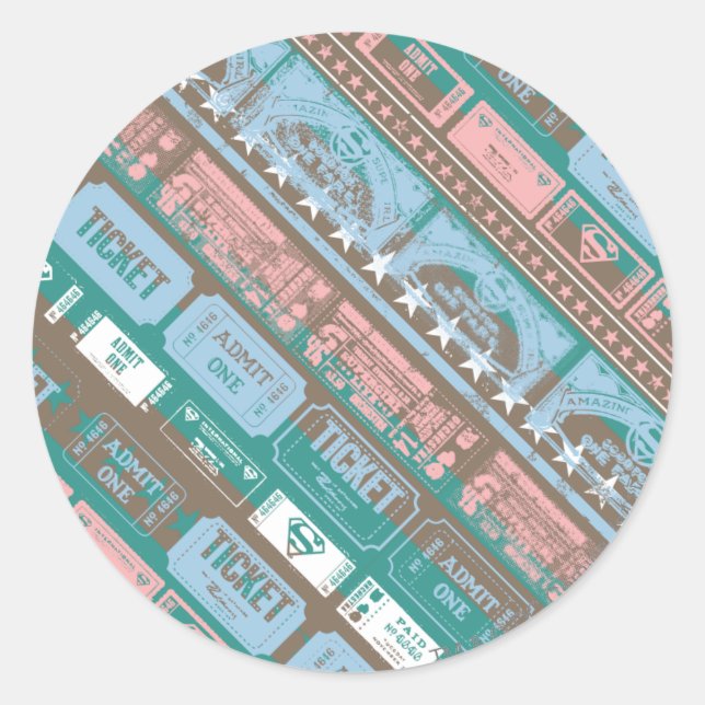 Pegatina Redonda Supergirl Ticket Pattern Blue (Anverso)