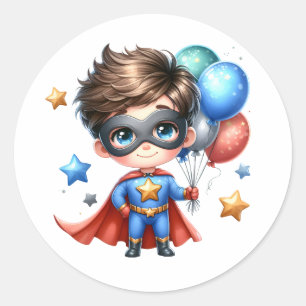 Pegatina Redonda Superhéroe   Cumpleaños de Niños