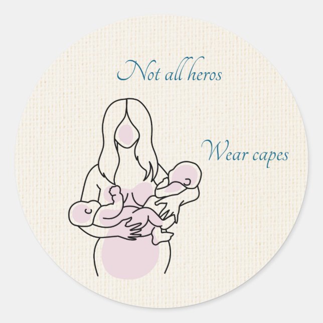 Pegatina Redonda Superhéroe de mamá gemela (Anverso)