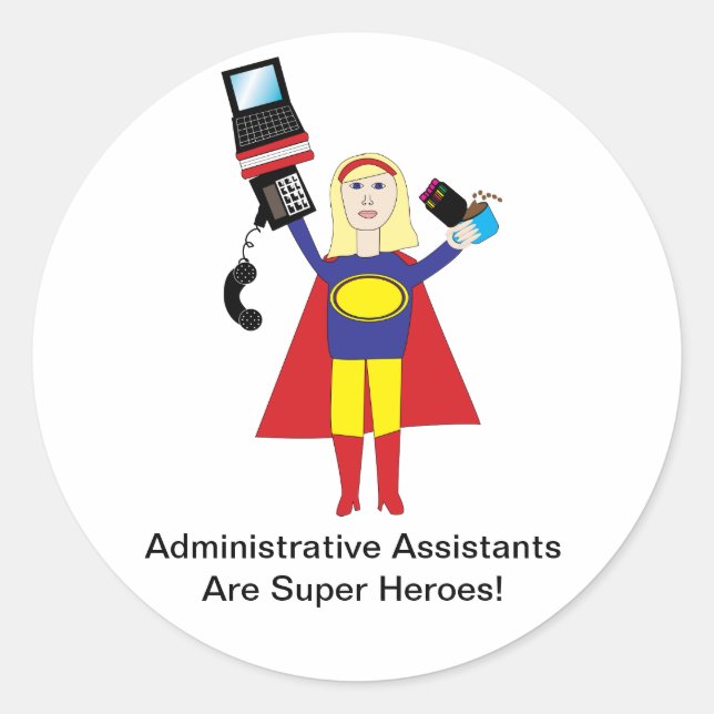 Pegatina Redonda Superhéroe profesional administrativo personalizad (Anverso)