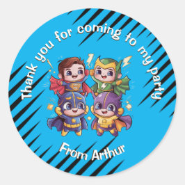 Pegatina Redonda Superhéroes fiestas Niños super héroes identidad d