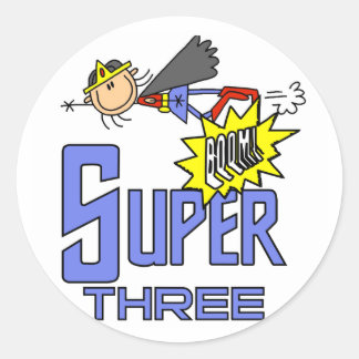 Pegatina Redonda Superheroína Chica 3 camisetas de cumpleaños y reg