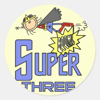 Pegatina Redonda Superheroína Chica 3 camisetas de cumpleaños y reg