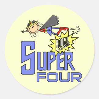 Pegatina Redonda Superheroína Chica 4ª camisetas de cumpleaños y re