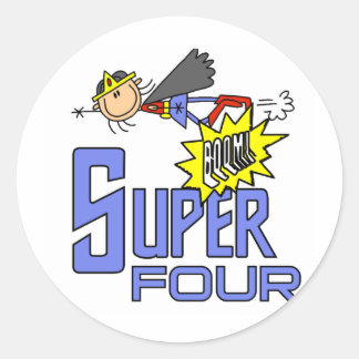 Pegatina Redonda Superheroína Chica 4ª camisetas de cumpleaños y re