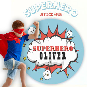 Pegatina Redonda Superheroína discurso cómico Nube niños