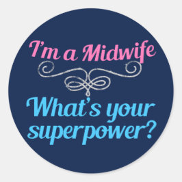 Pegatina Redonda Superheroína divertida partera