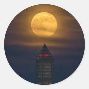Pegatina Redonda Superluna por monumento a Washington