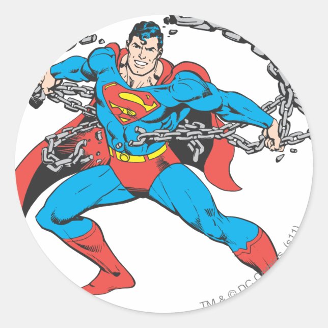 Pegatina Redonda Superman Breaks Chains 2 (Anverso)