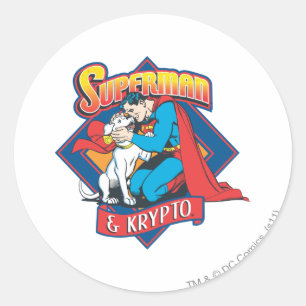 Pegatina Redonda Superman con Krypto