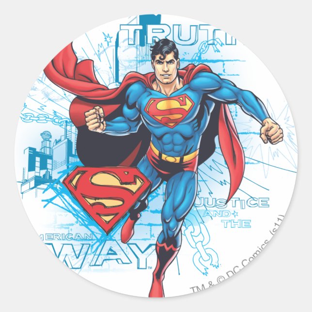 Pegatina Redonda Superman con logotipo (Anverso)