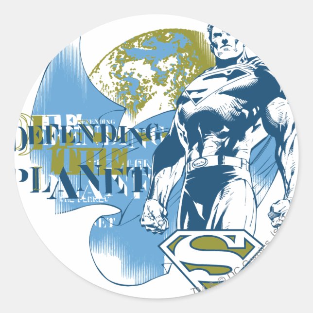 Pegatina Redonda Superman | Defender el planeta (Anverso)