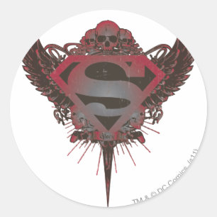 Pegatina Redonda Supermán estilizado  Logo de calaveras y alas