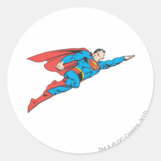 Pegatina Redonda Superman Flying Right (Anverso)