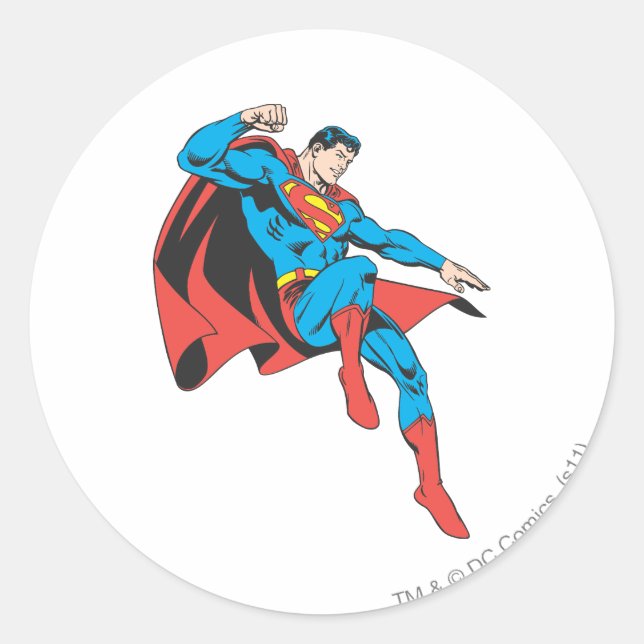 Pegatina Redonda Superman Lands Lightly (Anverso)