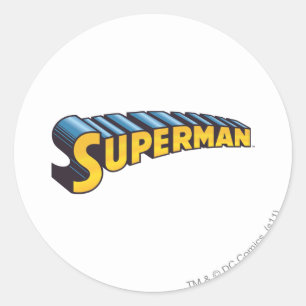 Pegatina Redonda Superman   Logotipo de nombre clásico