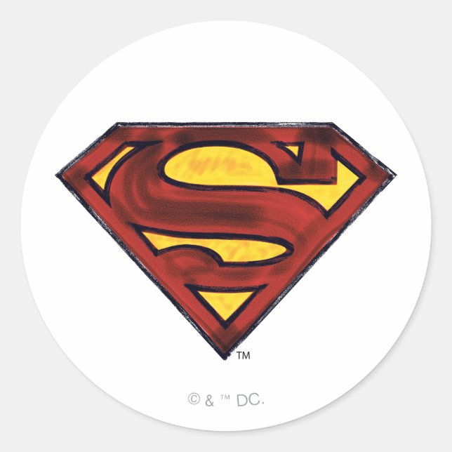 Pegatina Redonda Superman S-Shield | Darkened Red Logo (Anverso)