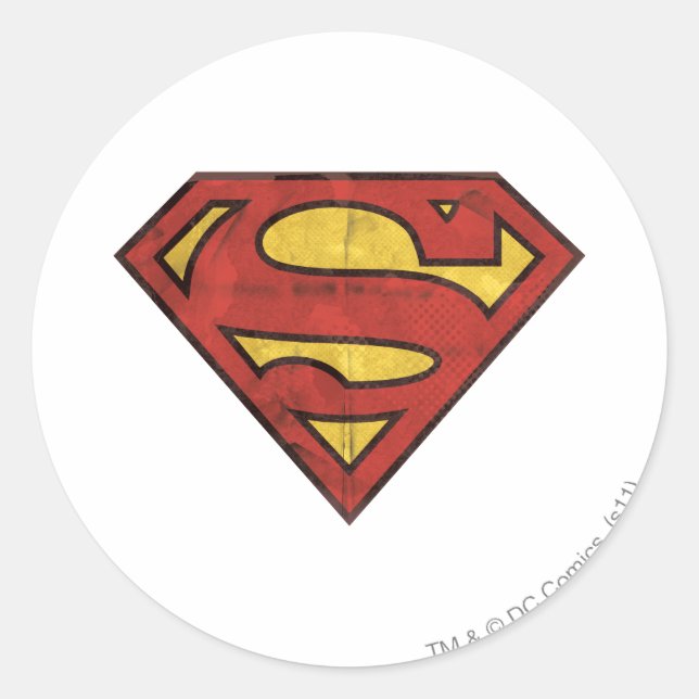 Pegatina Redonda Superman S-Shield | Grunge Logo (Anverso)