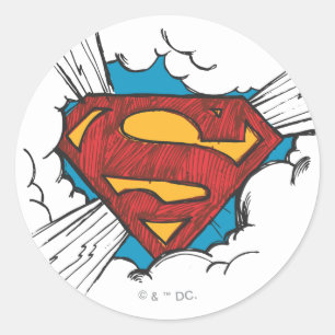 Pegatina Redonda Superman S-Shield   Logo Dentro de las nubes