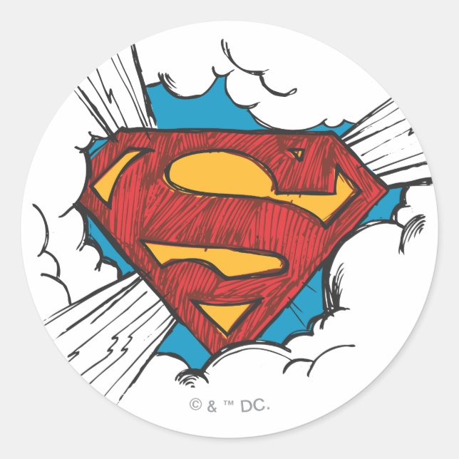 Pegatina Redonda Superman S-Shield | Logo Dentro de las nubes (Anverso)