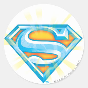 Pegatina Redonda Superman S-Shield   Logotipo azul y Naranja