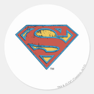Pegatina Redonda Superman S-Shield   Logotipo de desenfoque azul