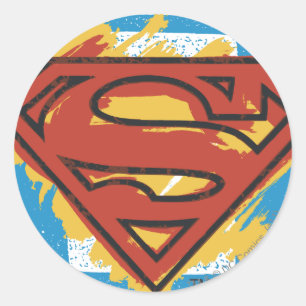 Pegatina Redonda Superman S-Shield   Logotipo de fondo azul pintado