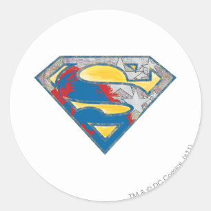 Pegatina Redonda Superman S-Shield   Logotipo de mezcla gris de col