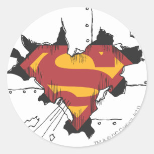 Pegatina Redonda Superman S-Shield   Logotipo Metalizado roto