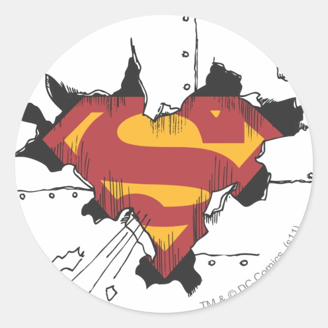 Pegatina Redonda Superman S-Shield | Logotipo Metalizado roto (Anverso)