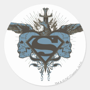Pegatina Redonda Superman Stylized   Calaveras - Logotipo azul