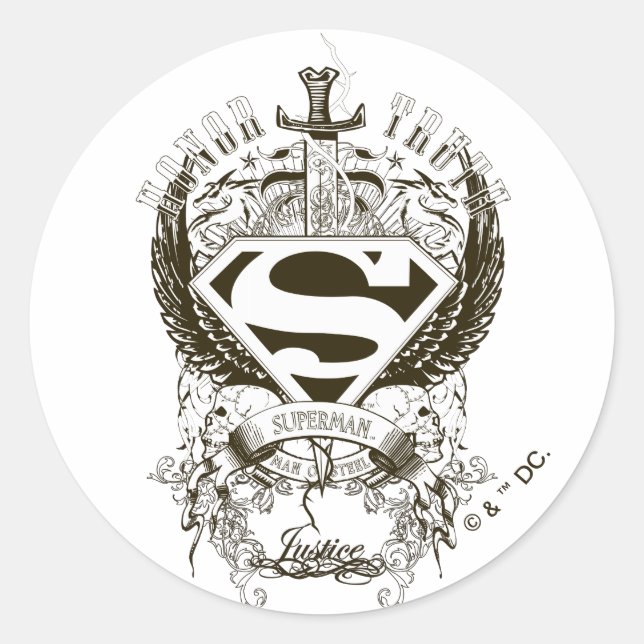 Pegatina Redonda Superman Stylized | Honor, verdad sobre el logotip (Anverso)